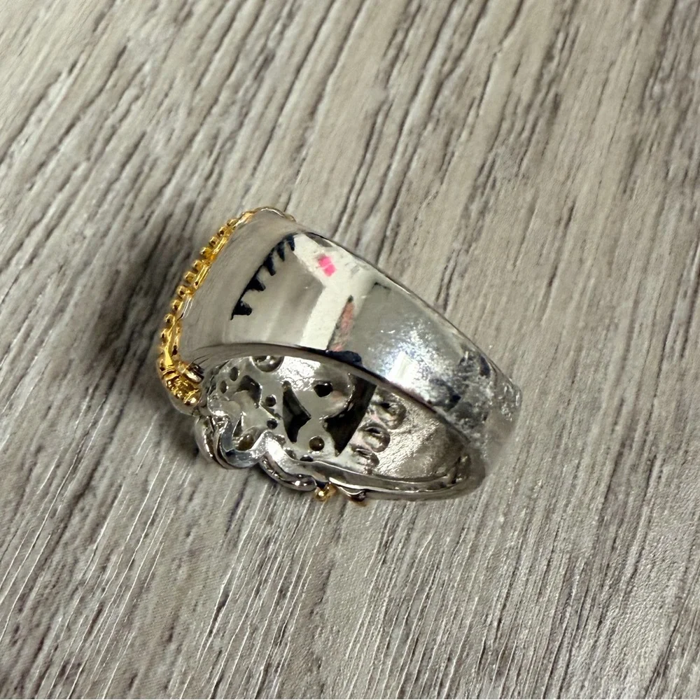 Elegant Gold Tone‎ and Sterling Silver Floral Ring .925